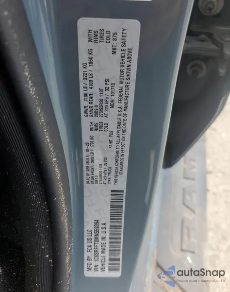 2021 Ram 1500 Big Horn/Lone Star из США, поврежденный, VIN 1C6SRFFT8MN559394